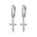 925 Silver Hoop Earrings Cross Moon Zircon Fine Ear Jewelry