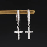 925 Silver Hoop Earrings Cross Zircon Women Gift Pendant Cross Earrings