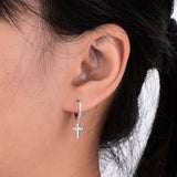 925 Silver Hoop Earrings Cross Zircon Women Gift Pendant Cross Earrings