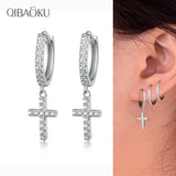 925 Silver Hoop Earrings Cross Zircon Women Gift Pendant Cross Earrings