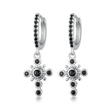 925 Silver Hoop Earrings Cross Zircon Women Gift Pendant Cross Earrings