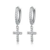925 Silver Hoop Earrings Cross Zircon Women Gift Pendant Cross Earrings