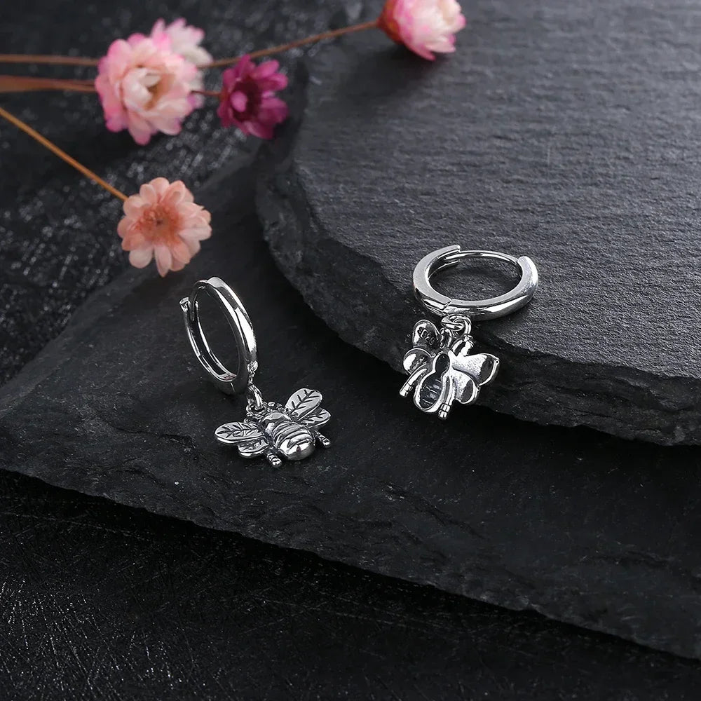 925 Silver Bee Hoop Earrings Vintage Style Drop Earring Women's Party Gift