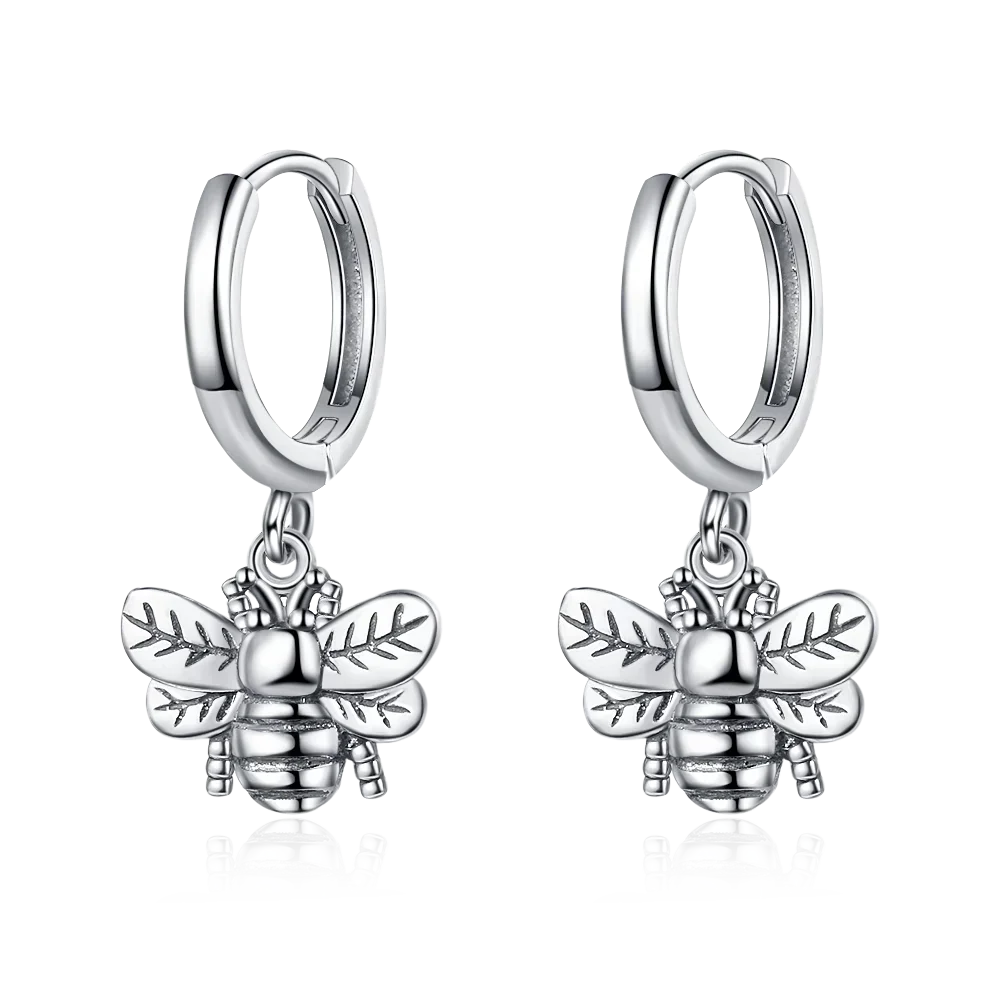 925 Silver Bee Hoop Earrings Vintage Style Drop Earring Women's Party Gift