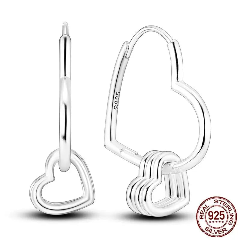 925 Silver Hoop Earrings Heart Moon Star Zircon Fine Earring Jewelry