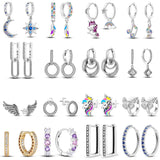 925 Silver Hoop Earrings Heart Moon Star Zircon Fine Earring Jewelry