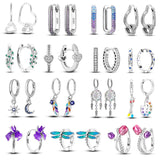 925 Silver Hoop Earrings Heart Moon Star Zircon Fine Earring Jewelry
