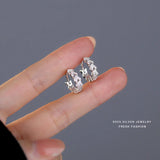 925 Sterling Silver Hoop Earrings Zircon Sleeper Girl Fine Jewelry