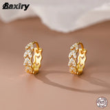 925 Sterling Silver Hoop Earrings Zircon Sleeper Girl Fine Jewelry