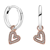 925 Silver Hoop Earrings Dangling Love Heart Zircon Stones