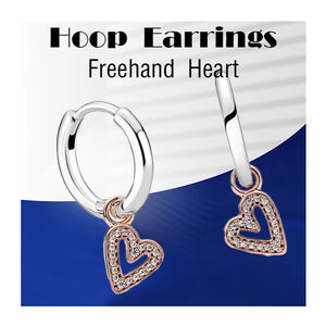 925 Silver Hoop Earrings Dangling Love Heart Zircon Stones
