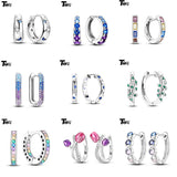 925 Silver Hoop Earrings U Shape Star Moon Feather Zircon