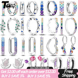 925 Silver Hoop Earrings U Shape Star Moon Feather Zircon