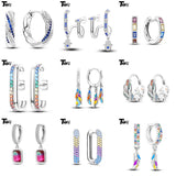 925 Silver Hoop Earrings U Shape Star Moon Feather Zircon