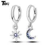 925 Silver Hoop Earrings U Shape Star Moon Feather Zircon