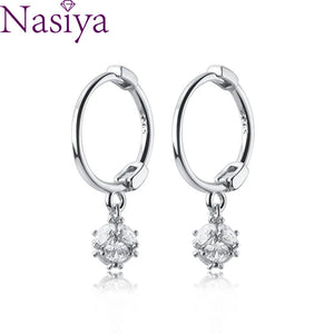 925 Sterling Silver Hoop Earrings Zircon Ball Short Ear Buckle Female Earring