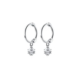 925 Sterling Silver Hoop Earrings Zircon Ball Short Ear Buckle Female Earring