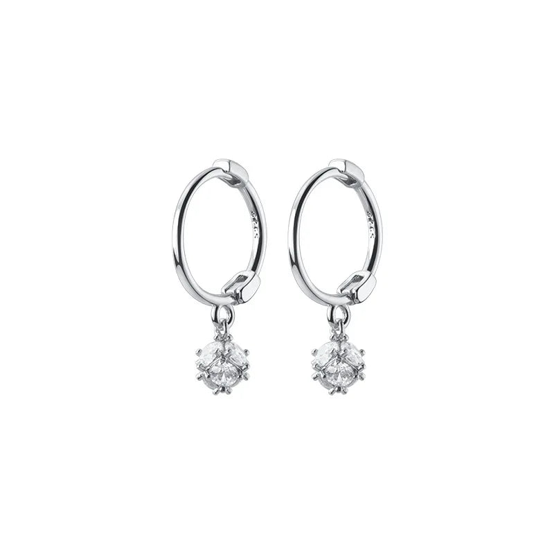 925 Silver Hoop Earrings Zircon Ball Short Ear Buckle Women Jewelry