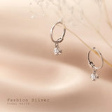 925 Sterling Silver Hoop Earrings Zircon Ball Short Ear Buckle Female Earring