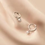 925 Sterling Silver Hoop Earrings Zircon Ball Short Ear Buckle Female Earring