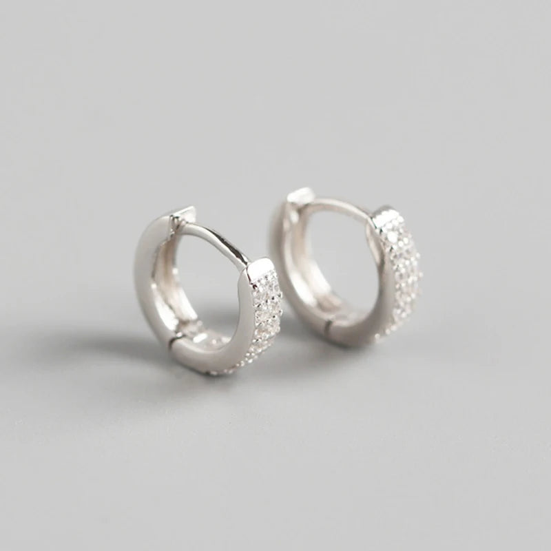 925 Silver Hoop Earrings Lab Diamond Sparkly Small Zircon Jewelry