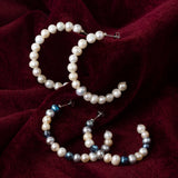 925 Silver Hoop Earrings Freshwater Pearl Circle Jewelry Gift