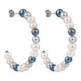 925 Silver Hoop Earrings Freshwater Pearl Circle Jewelry Gift