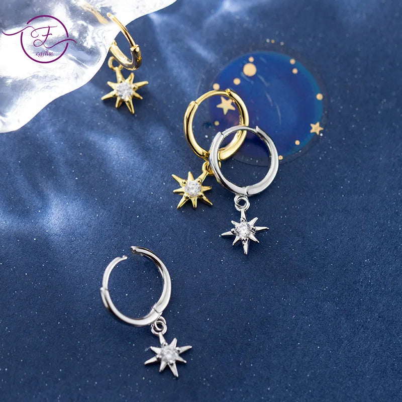 925 Silver Hoop Earrings Star Light Zircon Jewelry for Women