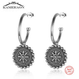 925 Silver Hoop Earrings Bead Edge Star Light Oxidized Ear Jewelry