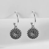 925 Silver Hoop Earrings Bead Edge Star Light Oxidized Ear Jewelry