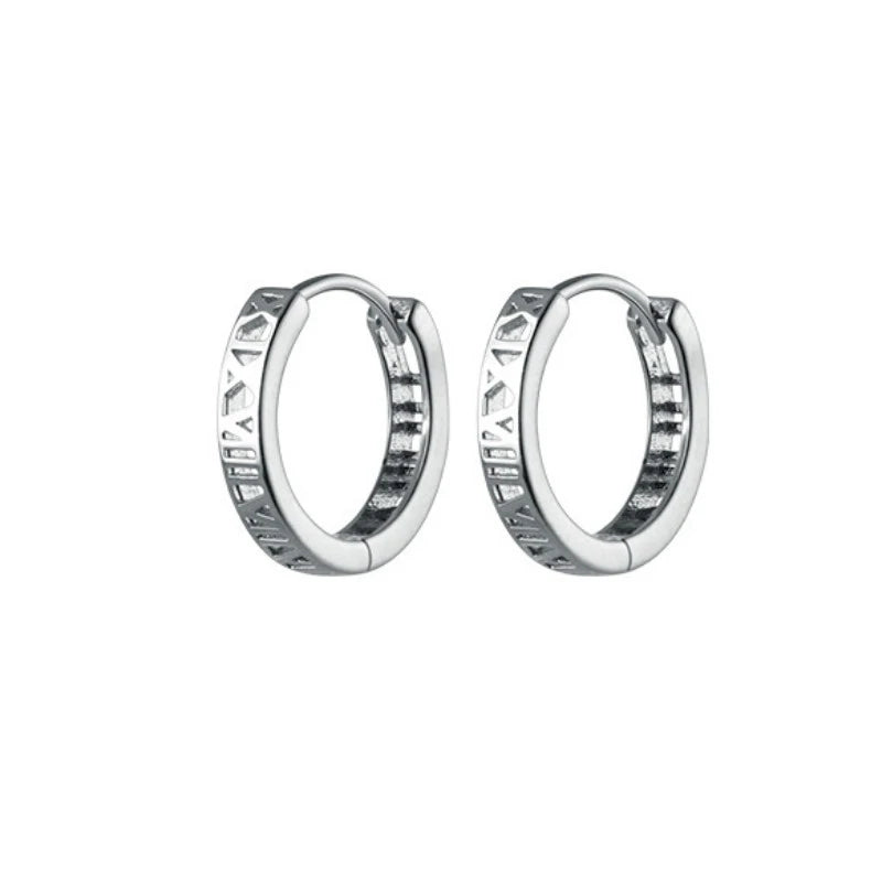 925 Silver Hoop Earrings Roman Numerals Wedding Ear Jewelry