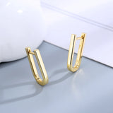 925 Silver CZ Hoop Earrings U Shape Korea Women's Jewelry