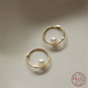 925 Silver Hoop Twist Shell Pearl Stud Earrings 14K Plated