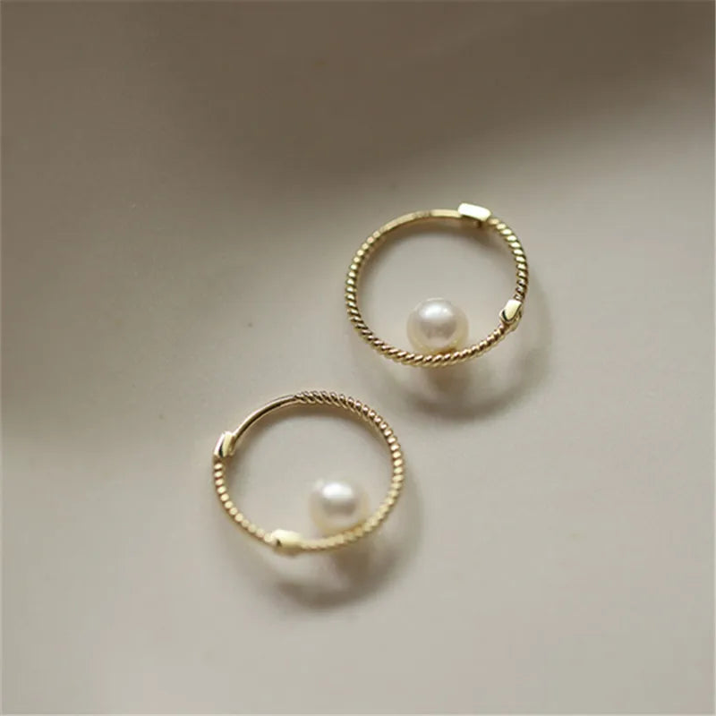925 Silver Hoop Twist Shell Pearl Stud Earrings 14K Plated
