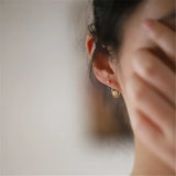 925 Silver Hoop Twist Shell Pearl Stud Earrings 14K Plated