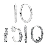 925 Silver Hoops Earrings with Zircon Stones Hearts Droplets Waves Spring Bird