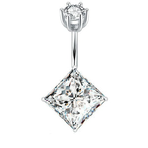 925 Silver Square Zircon Decorated Belly Button Rings
