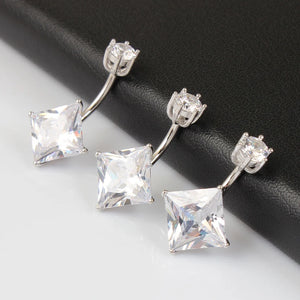 925 Silver Square Zircon Decorated Belly Button Rings