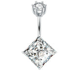 925 Silver Square Zircon Decorated Belly Button Rings