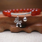 925 Silver Horse Charm Bracelet Red Agate Beads Natural Jewelry