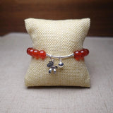925 Silver Horse Charm Bracelet Red Agate Beads Natural Jewelry