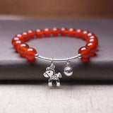 925 Silver Horse Charm Bracelet Red Agate Beads Natural Jewelry