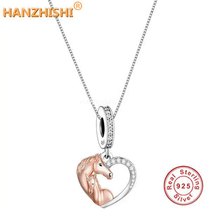 925 Silver Horse Heart Pendant Necklace Anniversary Birthday Gift
