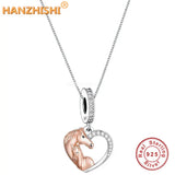925 Silver Horse Heart Pendant Necklace Anniversary Birthday Gift