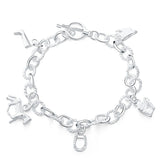 925 Silver Horse Shoe Boots Pendant Bracelet Women Party Gift