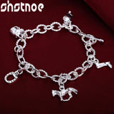 925 Silver Horse Shoe Boots Pendant Bracelet Women Party Gift