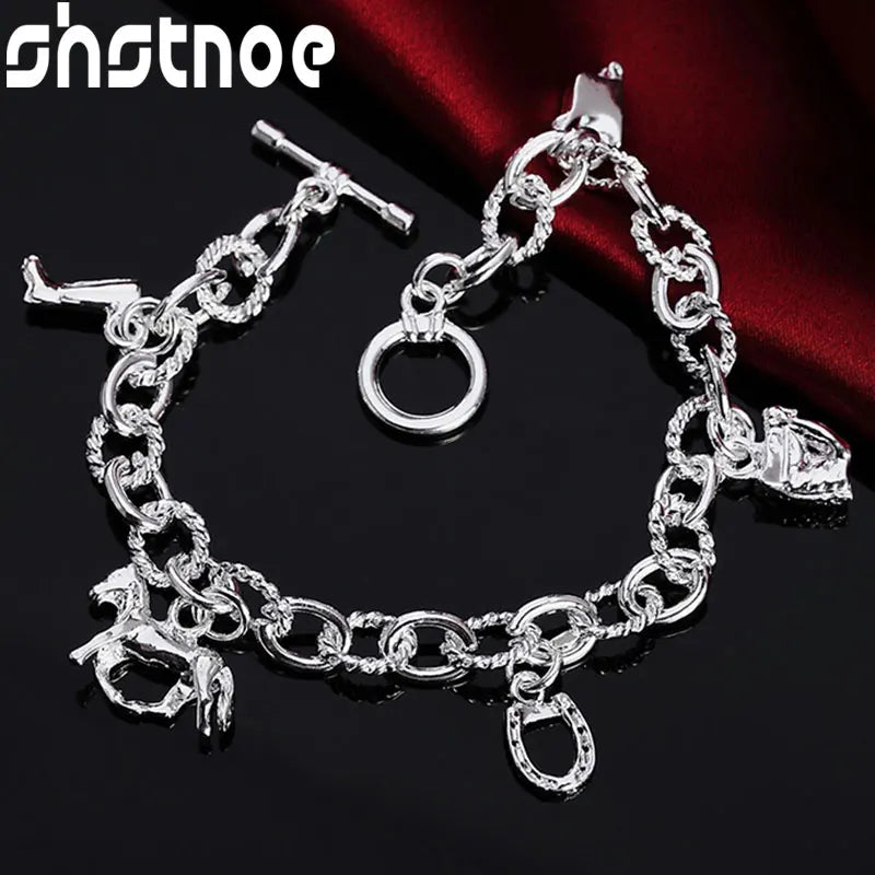 925 Silver Horse Shoe Boots Pendant Bracelet Women Party Gift