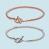 925 Silver Hose Chain Bracelet T-Lock Charm Beads Making Women