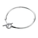 925 Silver Hose Chain Bracelet T-Lock Charm Beads Making Women