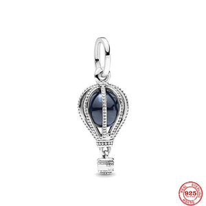 925 Silver Hot Air Balloon Flower Heart Pendant Bead Bracelet DIY Jewelry Gift